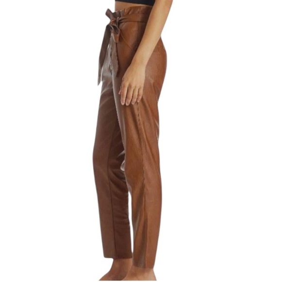 Lucy Paris Womens Faux Leather Paperbag-Waist Pants, Cognac, S - Picture 3 of 11